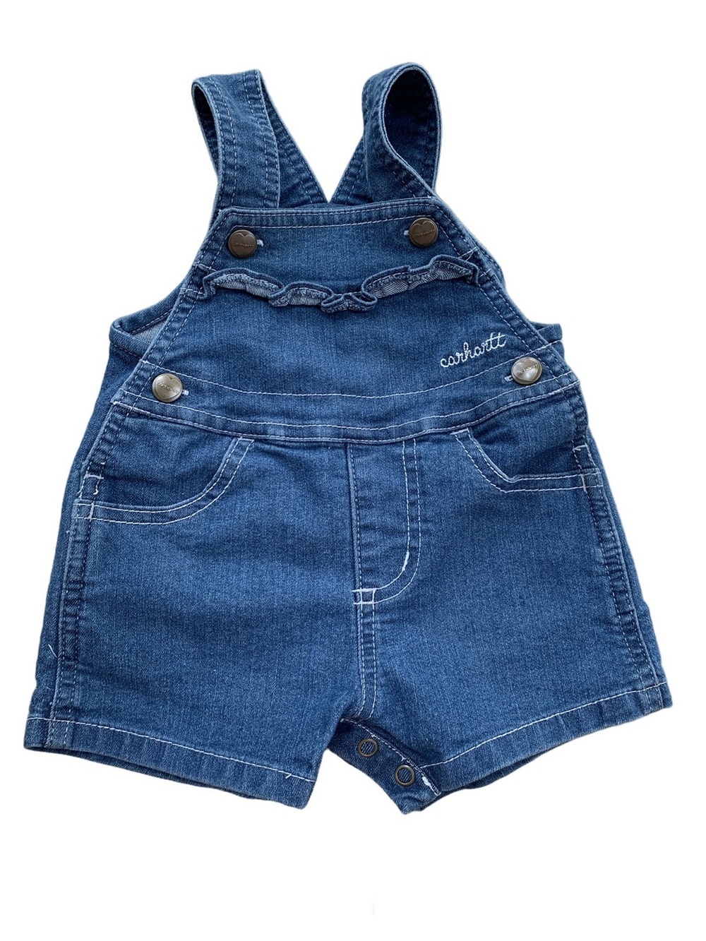 Carhartt Size 9 Months Denim Ruffled Short Overalls Shortalls Romper